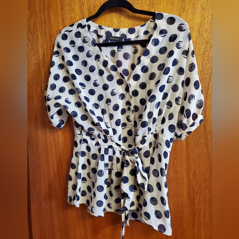 Elegant Navy Polka Dot Blouse